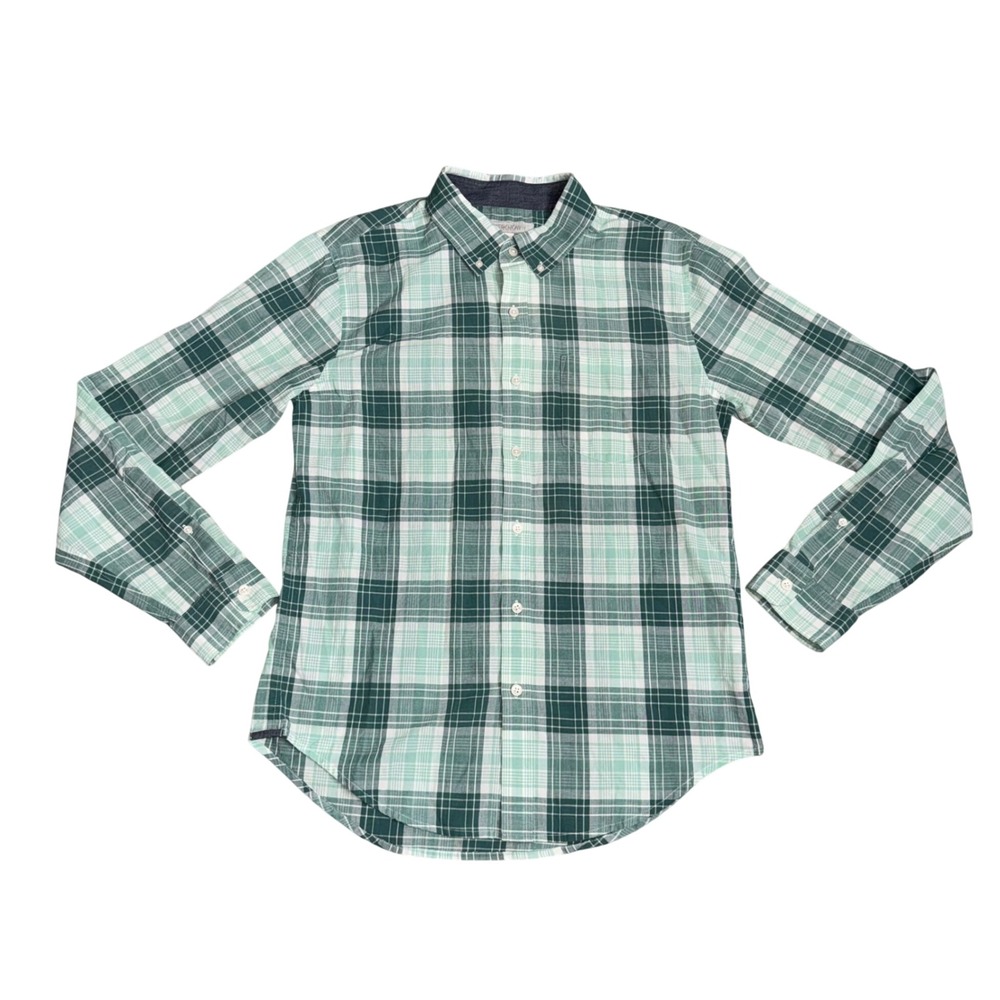 Outerknown Plaid Button Down Mens Medium Green White NEW Organic Cotton Sample